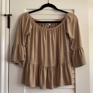 Francesca’s Off-the-Shoulder Suede Tan Blouse